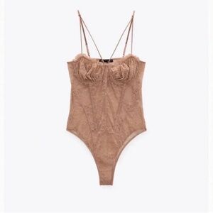 ZARA Nude/Tan/Brown Lace Bodysuit